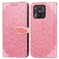 Leather Case Stands Fashionable Pattern Flip Cover Holder S04D for Xiaomi Redmi 10C 4G Rose Gold
