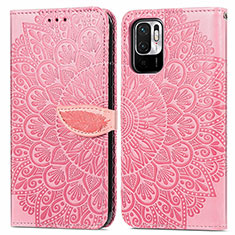 Leather Case Stands Fashionable Pattern Flip Cover Holder S04D for Xiaomi Redmi Note 11 SE 5G Rose Gold