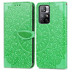 Leather Case Stands Fashionable Pattern Flip Cover Holder S04D for Xiaomi Redmi Note 11S 5G Green