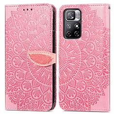 Leather Case Stands Fashionable Pattern Flip Cover Holder S04D for Xiaomi Redmi Note 11S 5G Rose Gold