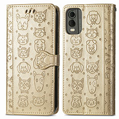 Leather Case Stands Fashionable Pattern Flip Cover Holder S05D for Nokia C210 Gold