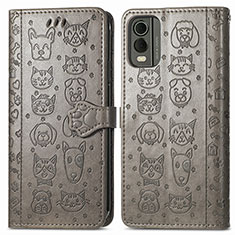 Leather Case Stands Fashionable Pattern Flip Cover Holder S05D for Nokia C210 Gray