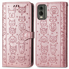 Leather Case Stands Fashionable Pattern Flip Cover Holder S05D for Nokia C210 Rose Gold