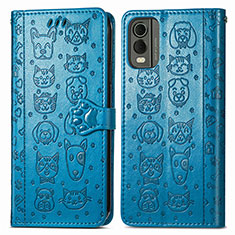 Leather Case Stands Fashionable Pattern Flip Cover Holder S05D for Nokia C32 Blue