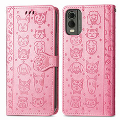 Leather Case Stands Fashionable Pattern Flip Cover Holder S05D for Nokia C32 Pink