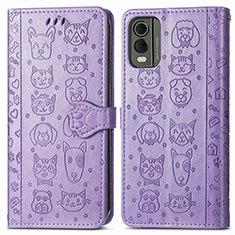 Leather Case Stands Fashionable Pattern Flip Cover Holder S05D for Nokia C32 Purple