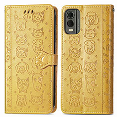 Leather Case Stands Fashionable Pattern Flip Cover Holder S05D for Nokia C32 Yellow