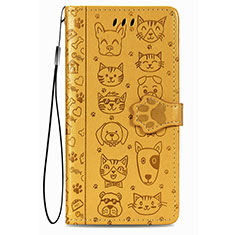 Leather Case Stands Fashionable Pattern Flip Cover Holder S05D for Samsung Galaxy S21 5G Yellow