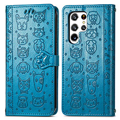 Leather Case Stands Fashionable Pattern Flip Cover Holder S05D for Samsung Galaxy S21 Ultra 5G Blue