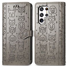 Leather Case Stands Fashionable Pattern Flip Cover Holder S05D for Samsung Galaxy S21 Ultra 5G Gray