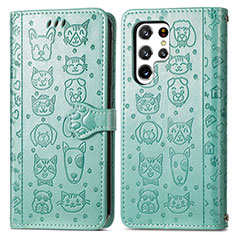 Leather Case Stands Fashionable Pattern Flip Cover Holder S05D for Samsung Galaxy S21 Ultra 5G Green