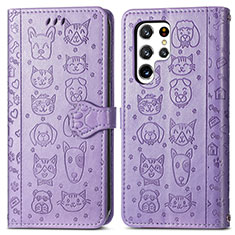 Leather Case Stands Fashionable Pattern Flip Cover Holder S05D for Samsung Galaxy S21 Ultra 5G Purple