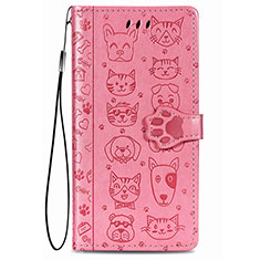 Leather Case Stands Fashionable Pattern Flip Cover Holder S05D for Samsung Galaxy S22 5G Rose Gold