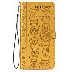 Leather Case Stands Fashionable Pattern Flip Cover Holder S05D for Samsung Galaxy S22 5G Yellow