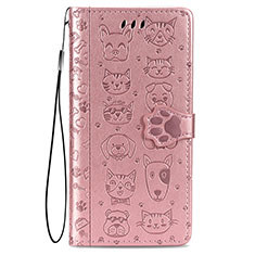 Leather Case Stands Fashionable Pattern Flip Cover Holder S05D for Samsung Galaxy S22 Plus 5G Pink