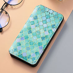 Leather Case Stands Fashionable Pattern Flip Cover Holder S06D for Samsung Galaxy S21 FE 5G Green