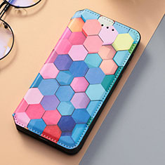 Leather Case Stands Fashionable Pattern Flip Cover Holder S06D for Samsung Galaxy S22 5G Blue