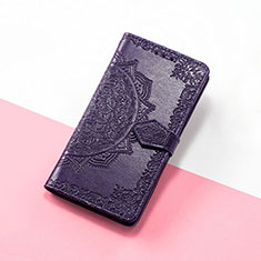 Leather Case Stands Fashionable Pattern Flip Cover Holder S07D for Google Pixel 5 XL 5G Purple