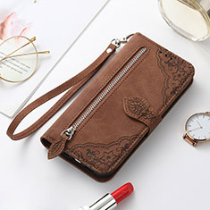 Leather Case Stands Fashionable Pattern Flip Cover Holder S07D for Samsung Galaxy S21 FE 5G Brown