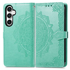 Leather Case Stands Fashionable Pattern Flip Cover Holder S07D for Samsung Galaxy S21 FE 5G Green