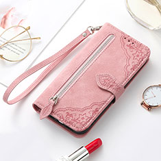 Leather Case Stands Fashionable Pattern Flip Cover Holder S07D for Samsung Galaxy S21 Plus 5G Rose Gold