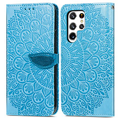 Leather Case Stands Fashionable Pattern Flip Cover Holder S07D for Samsung Galaxy S21 Ultra 5G Blue