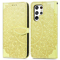 Leather Case Stands Fashionable Pattern Flip Cover Holder S07D for Samsung Galaxy S21 Ultra 5G Yellow