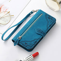 Leather Case Stands Fashionable Pattern Flip Cover Holder S07D for Samsung Galaxy S22 5G Blue