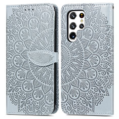 Leather Case Stands Fashionable Pattern Flip Cover Holder S07D for Samsung Galaxy S22 Ultra 5G Gray