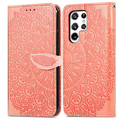 Leather Case Stands Fashionable Pattern Flip Cover Holder S07D for Samsung Galaxy S22 Ultra 5G Orange