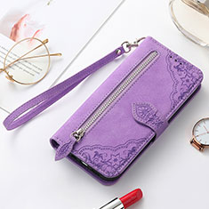 Leather Case Stands Fashionable Pattern Flip Cover Holder S07D for Samsung Galaxy S23 5G Purple