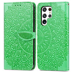 Leather Case Stands Fashionable Pattern Flip Cover Holder S07D for Samsung Galaxy S23 Ultra 5G Green