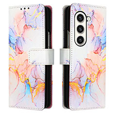 Leather Case Stands Fashionable Pattern Flip Cover Holder Y01B for Samsung Galaxy Z Fold5 5G Blue