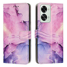Leather Case Stands Fashionable Pattern Flip Cover Holder Y01X for OnePlus Nord 2T 5G Purple
