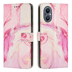 Leather Case Stands Fashionable Pattern Flip Cover Holder Y01X for OnePlus Nord N20 5G Pink