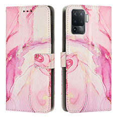 Leather Case Stands Fashionable Pattern Flip Cover Holder Y01X for Oppo A94 4G Pink