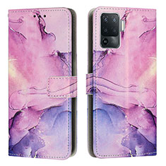 Leather Case Stands Fashionable Pattern Flip Cover Holder Y01X for Oppo F19 Pro Purple