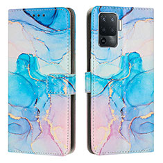 Leather Case Stands Fashionable Pattern Flip Cover Holder Y01X for Oppo F19 Pro Sky Blue