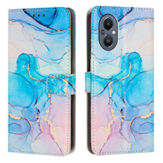 Leather Case Stands Fashionable Pattern Flip Cover Holder Y01X for Oppo Reno8 Lite 5G Sky Blue