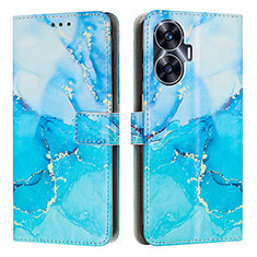 Leather Case Stands Fashionable Pattern Flip Cover Holder Y01X for Realme C55 Blue