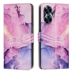 Leather Case Stands Fashionable Pattern Flip Cover Holder Y01X for Realme C55 Purple