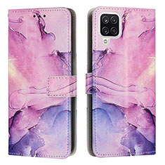 Leather Case Stands Fashionable Pattern Flip Cover Holder Y01X for Samsung Galaxy A12 Nacho Purple