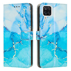 Leather Case Stands Fashionable Pattern Flip Cover Holder Y01X for Samsung Galaxy F12 Blue