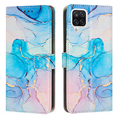 Leather Case Stands Fashionable Pattern Flip Cover Holder Y01X for Samsung Galaxy F12 Sky Blue