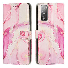 Leather Case Stands Fashionable Pattern Flip Cover Holder Y01X for Samsung Galaxy S20 FE (2022) 5G Pink