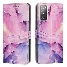 Leather Case Stands Fashionable Pattern Flip Cover Holder Y01X for Samsung Galaxy S20 FE (2022) 5G Purple