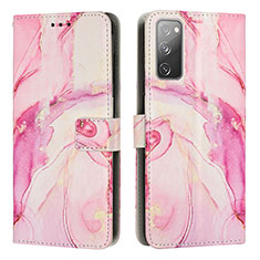 Leather Case Stands Fashionable Pattern Flip Cover Holder Y01X for Samsung Galaxy S20 FE 4G Pink