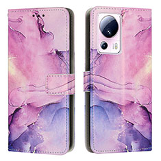 Leather Case Stands Fashionable Pattern Flip Cover Holder Y01X for Xiaomi Mi 13 Lite 5G Purple