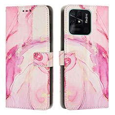 Leather Case Stands Fashionable Pattern Flip Cover Holder Y01X for Xiaomi Redmi 10 Power Pink