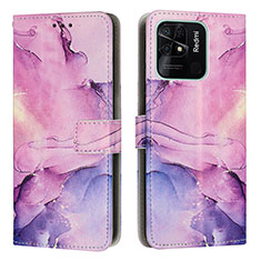 Leather Case Stands Fashionable Pattern Flip Cover Holder Y01X for Xiaomi Redmi 10C 4G Purple